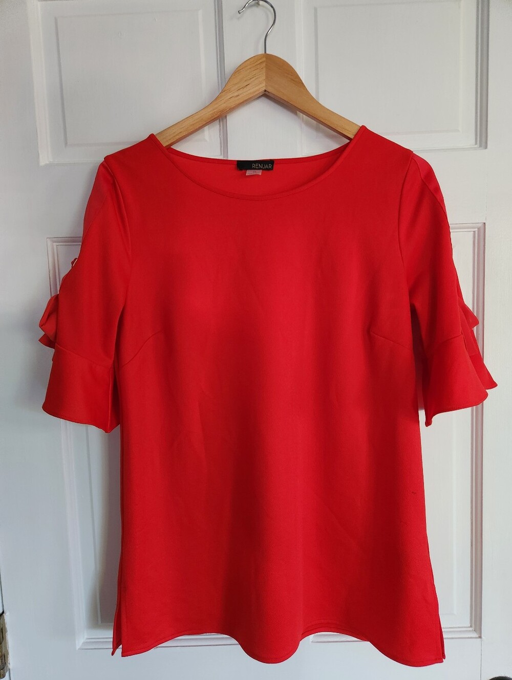 Renuar Lace Up Sleeve Ruffle Top